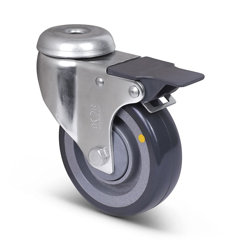 ESD-Polyurethan-Lenkrolle mit Bremse 100 mm - Edelstahl - 80 kg