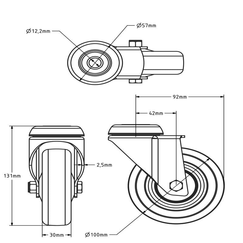 ESD-Polyurethan-Lenkrolle 100 mm - Edelstahl - 80 kg