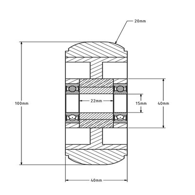 Ballige Polyurethanrad 100 mm - Kugellager 15 mm - 270 kg