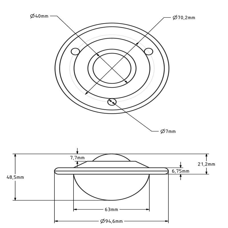 Kugelrolle 40 mm - Stahlblech-Gehäuse und Stahlkugel - 225 kg