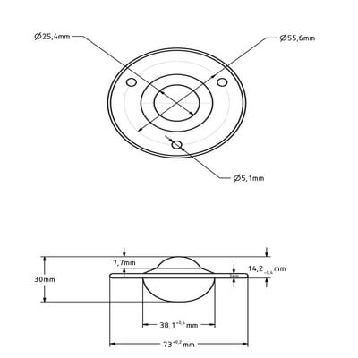 Kugelrolle 25,4 mm - Stahlblech-Gehäuse und Stahlkugel - 55 kg