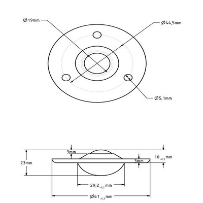 Kugelrolle 19 mm - Stahlblech-Gehäuse und Stahlkugel - 25 kg