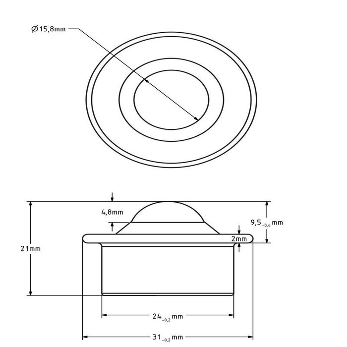 Kugelrolle 15,8 mm - Stahlblech-Gehäuse und Edelstahlkugel - 60 kg