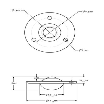 Kugelrolle 19 mm - Edelstahlblech-Gehäuse und Edelstahlkugel - 25 kg