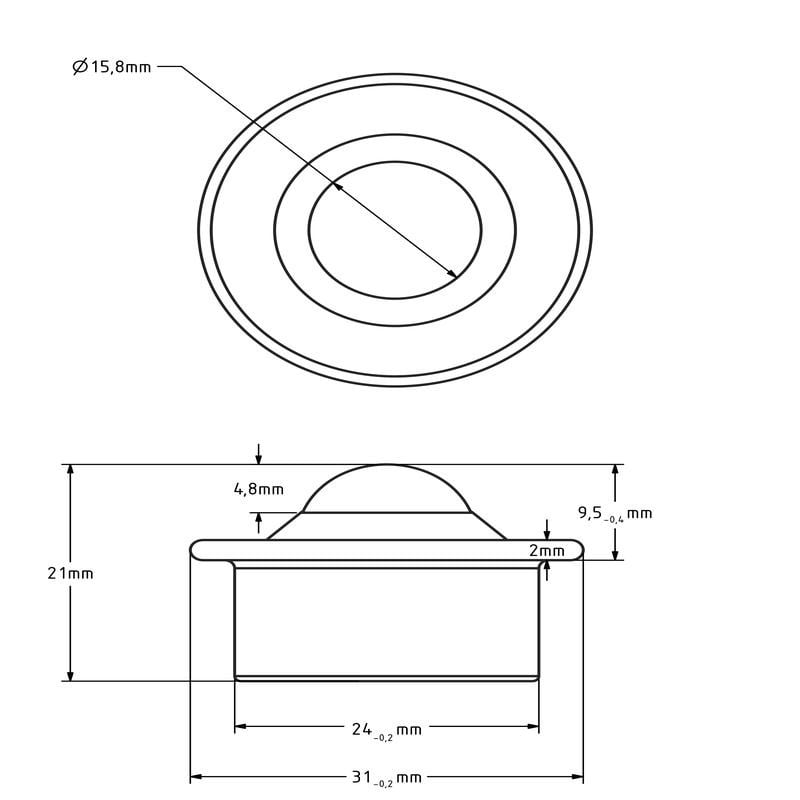 Kugelrolle 15,8 mm - Edelstahlblech-Gehäuse und Edelstahlkugel - 60 kg