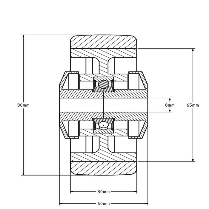 Thermoplastisches Gummirad 80 mm - Kugellager 8 mm - 80 kg