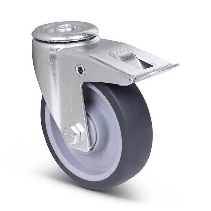 Thermoplastische Gummi-Lenkrolle mit Bremse 125 mm - Kugellager - 135 kg