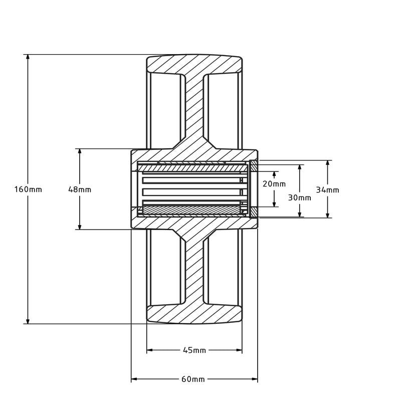 Polyamidrad 160 mm - Rollenlager 20 mm - 400 kg