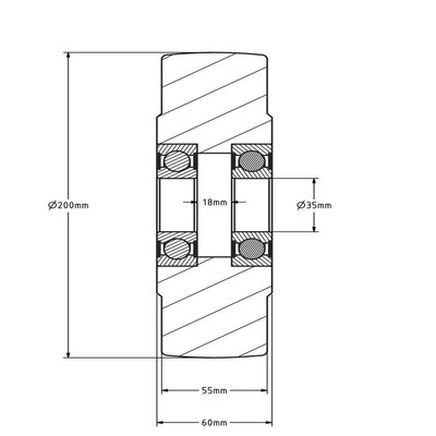 Gusspolyamidrad 200 mm - Edelstahl-Kugellager 35 mm - 3000 kg