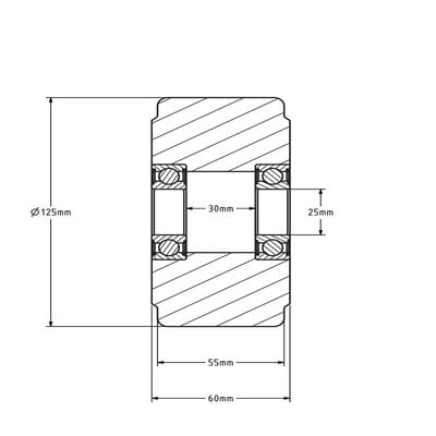 Edelstahl Gusspolyamidrad 125 mm - Kugellager - 2000 kg