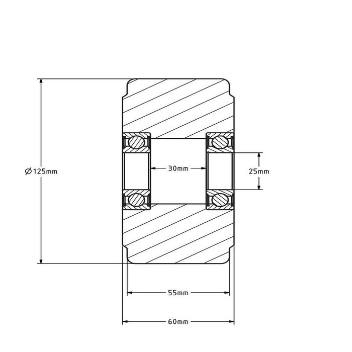 Gusspolyamidrad 125 mm - Edelstahl-Kugellager 25 mm - 2000 kg
