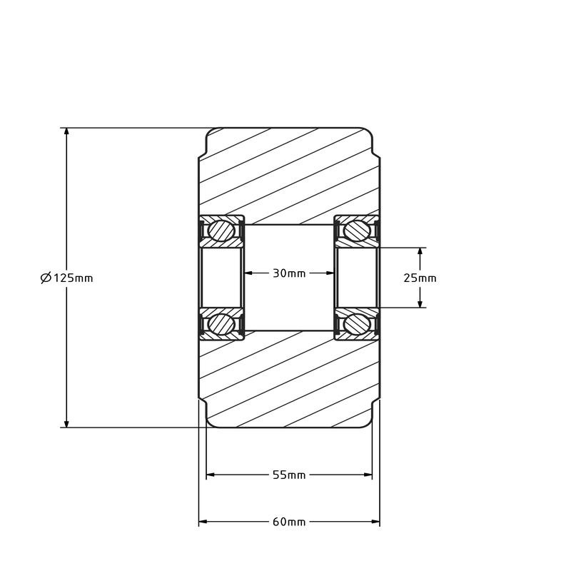 Gusspolyamidrad 125 mm - Edelstahl-Kugellager 25 mm - 2000 kg