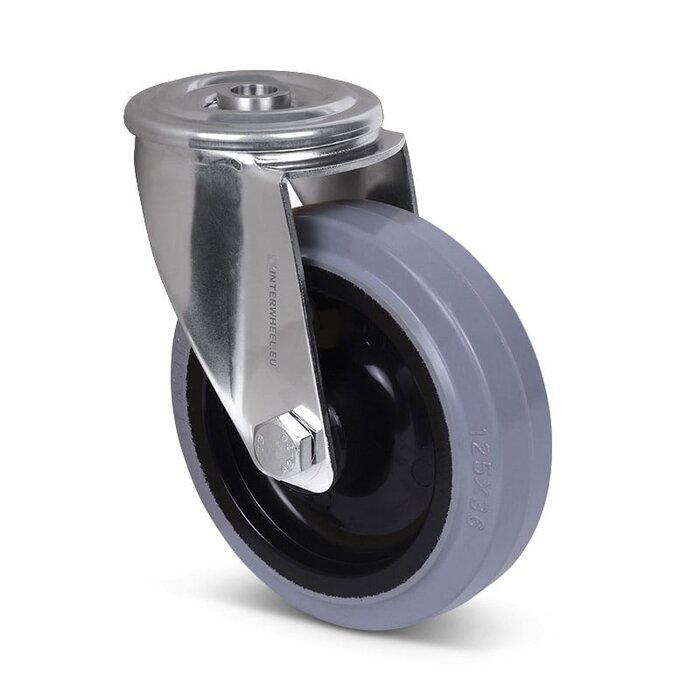 Elastische Gummi-Lenkrolle 125 mm - Edelstahl - 190 kg