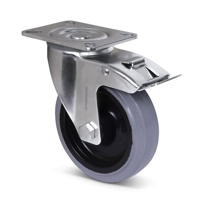 Elastische Gummi-Lenkrolle mit Bremse 125 mm - Edelstahl - 190 kg