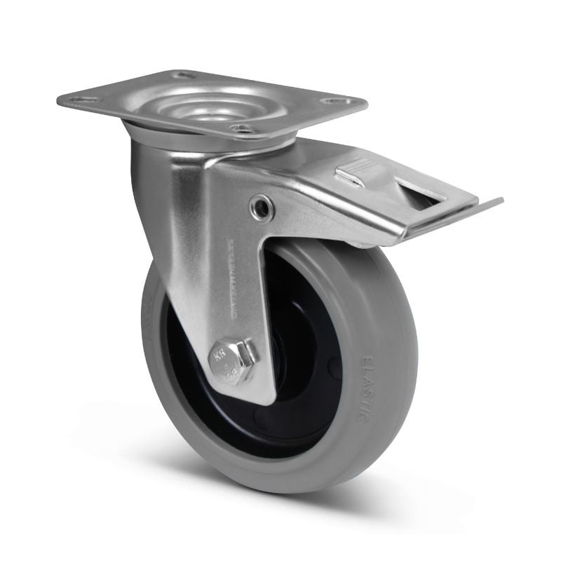Elastische Gummi-Lenkrolle mit Bremse 125 mm - Kugellager - 220 kg