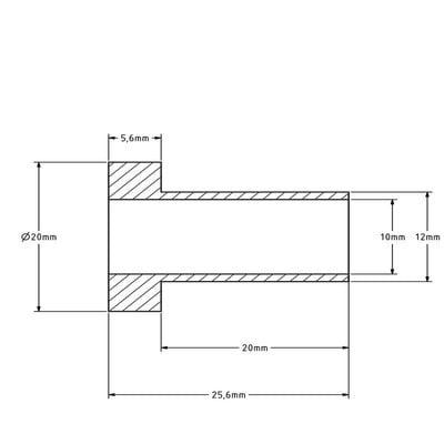 Achsbuchse (T) - 12x10x25,6 mm | Stahl