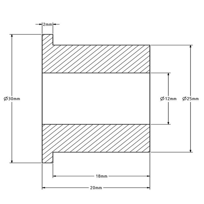Achsbuchse (T) - 25x12x20 mm | Aluminium
