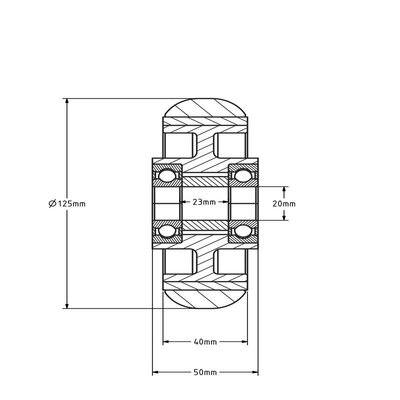 Ballige Polyurethanrad 125 mm - Kugellager 20 mm - 310 kg