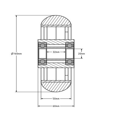 Ballige Polyurethanrad 160 mm - Kugellager 20 mm - 510 kg