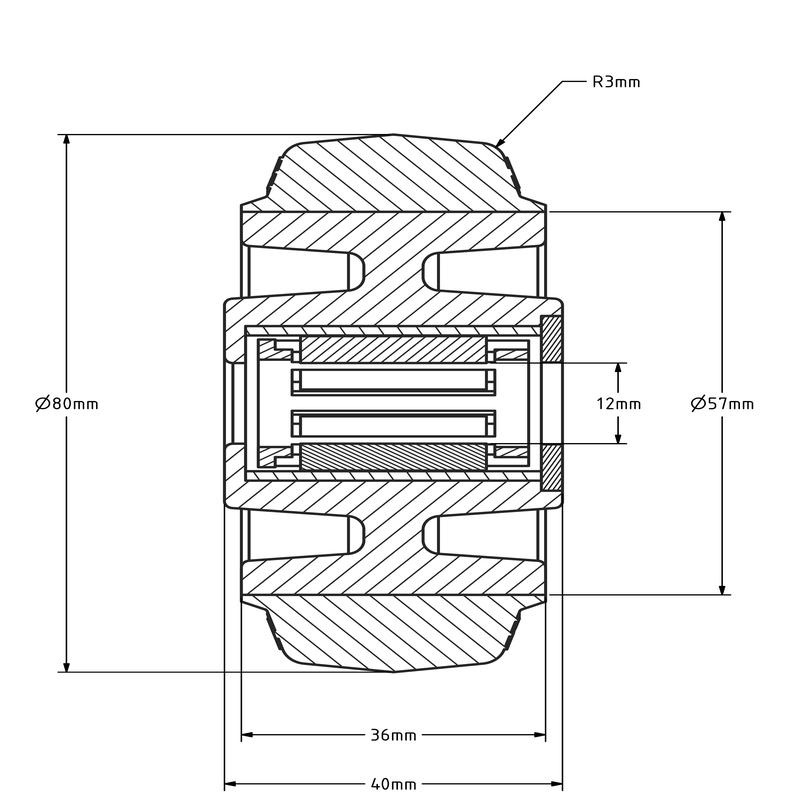 Elastisches Gummirad 80 mm - Rollenlager 12 mm - 110 kg