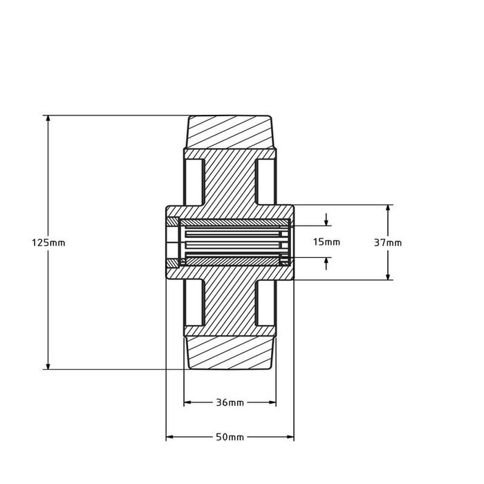Elastisches Gummirad 125 mm - Rollenlager 15 mm - 220 kg
