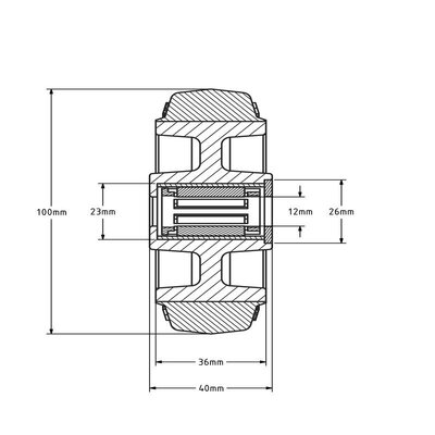 Elastisches Gummirad 100 mm - Rollenlager 12 mm - 160 kg