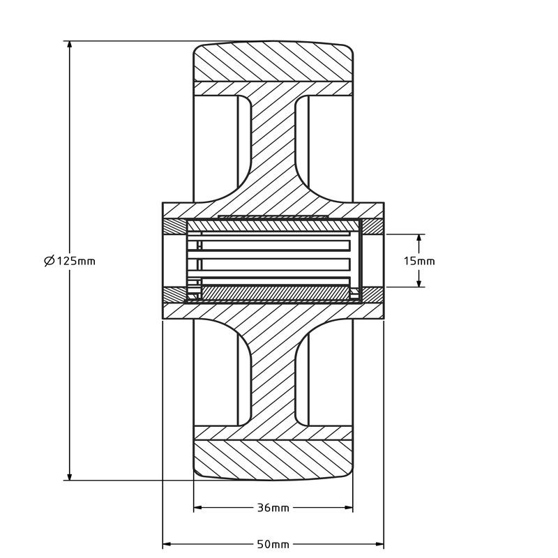 Polyurethanrad 125 mm - Rollenlager 15 mm - 200 kg