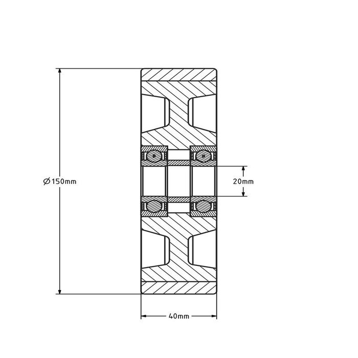 Polyurethanrad 150 mm - Kugellager 20 mm - 700 kg