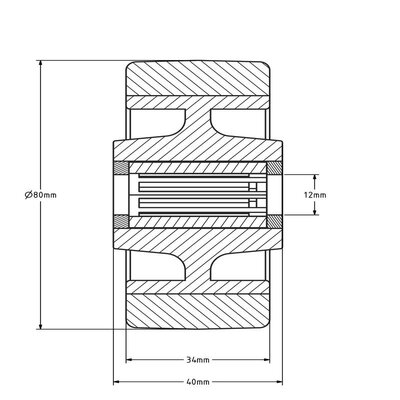 Polyurethanrad 80 mm - Rollenlager 12 mm - 130 kg