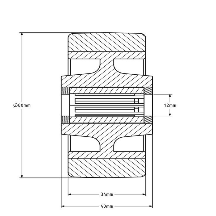 Polyurethanrad 80 mm - Rollenlager 12 mm - 130 kg
