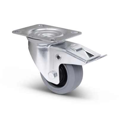 Gummi-Lenkrolle mit Bremse, 80 mm – Kugellager – 110 kg