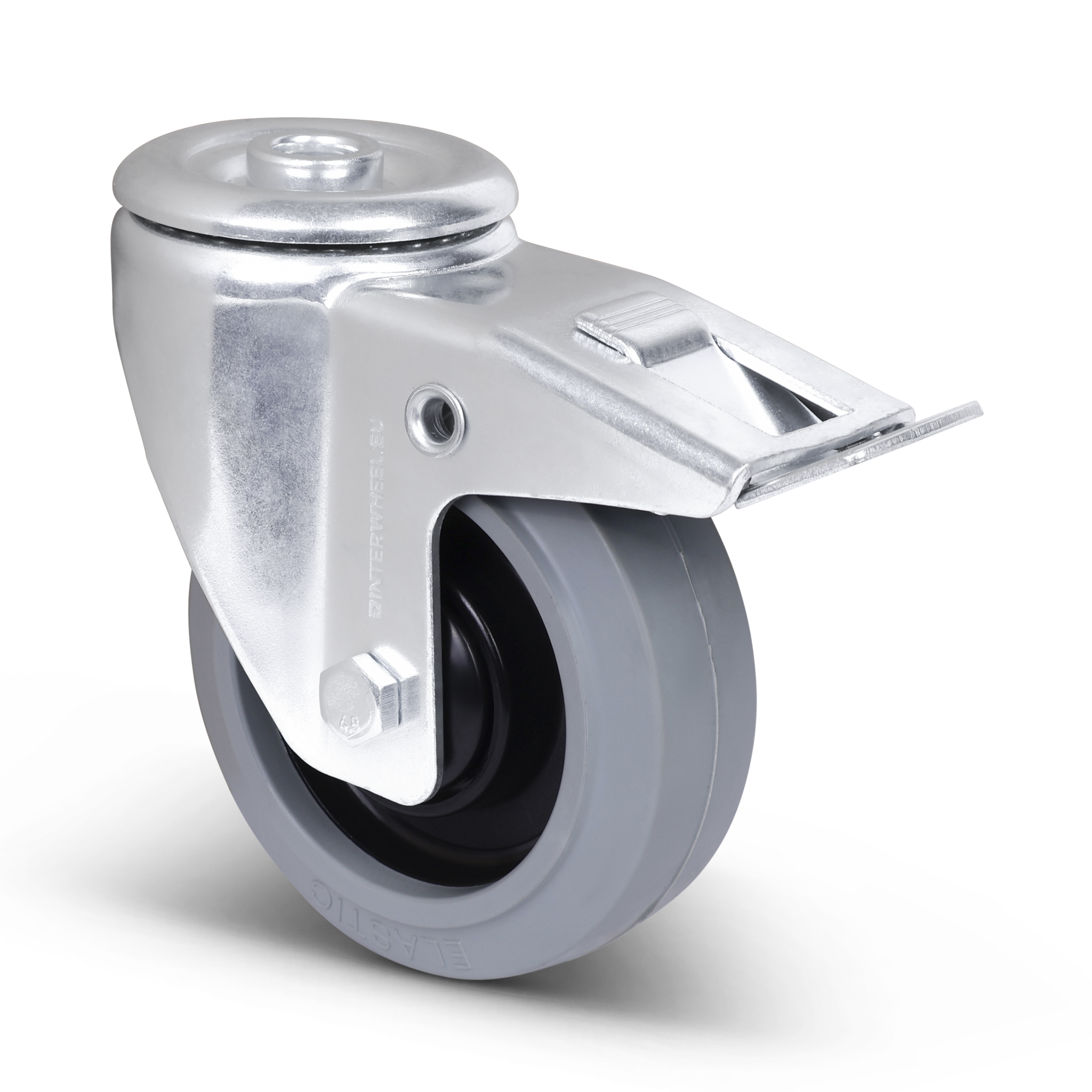 Gummi-Lenkrolle mit Bremse, 100 mm – Kugellager – 160 kg