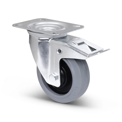 Gummi-Lenkrolle mit Bremse, 100 mm – Kugellager – 160 kg