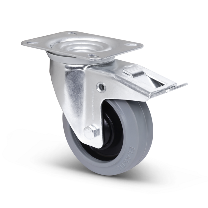 Gummi-Lenkrolle mit Bremse, 100 mm – Kugellager – 160 kg