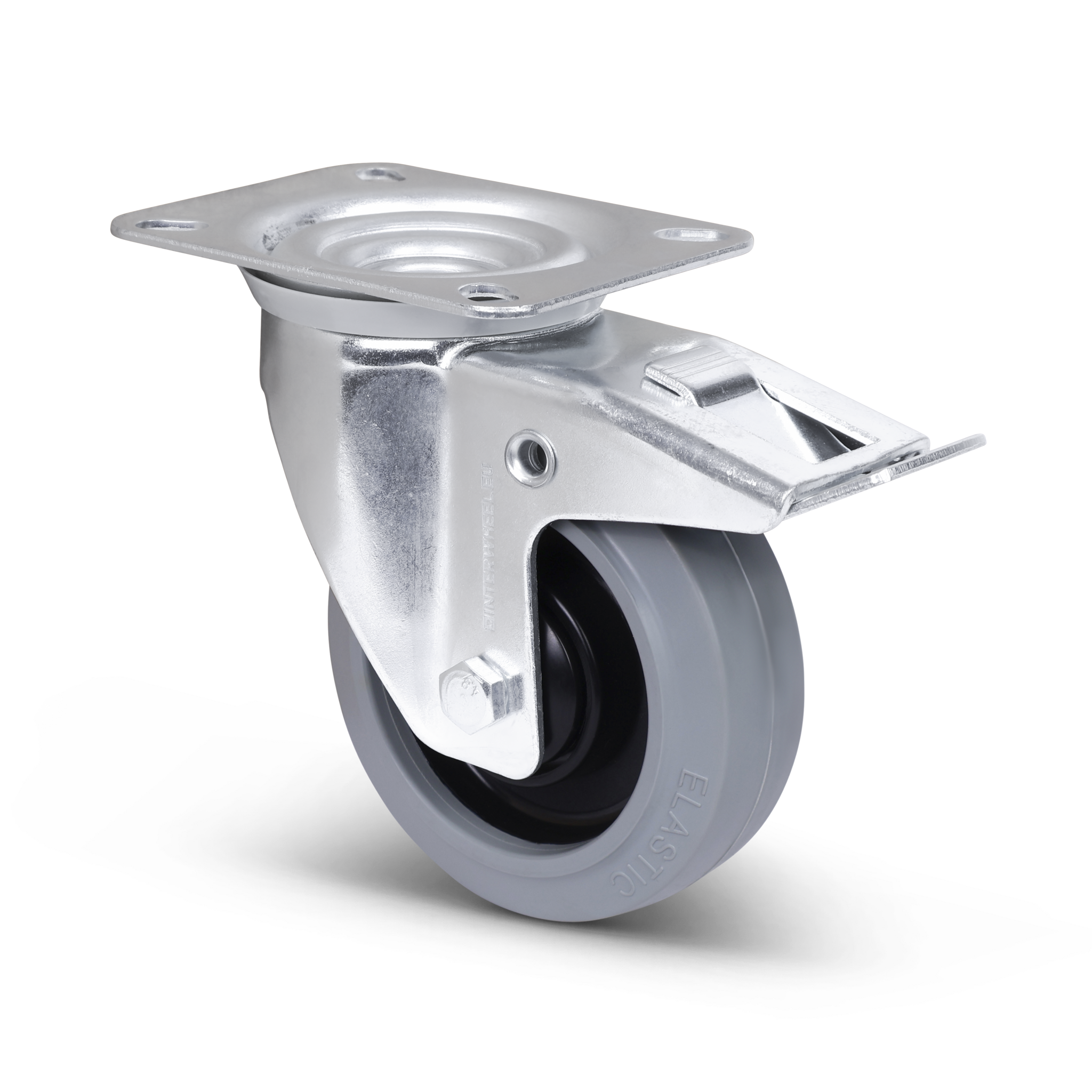 Gummi-Lenkrolle mit Bremse, 100 mm – Kugellager – 160 kg