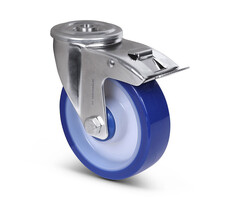 Polyurethan-Lenkrolle mit Bremse 125 mm - Edelstahl - 200 kg