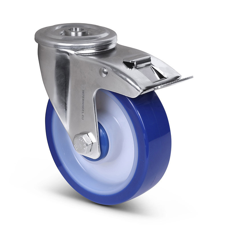 Polyurethan-Lenkrolle mit Bremse 125 mm - Edelstahl - 200 kg