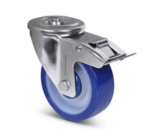 Polyurethan-Lenkrolle mit Bremse 100 mm - Edelstahl - 150 kg