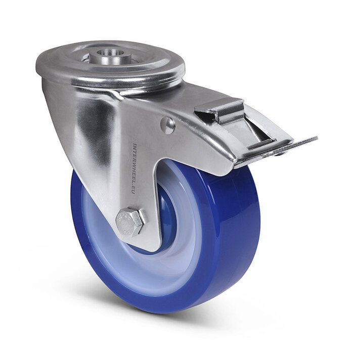 Polyurethan-Lenkrolle mit Bremse 100 mm - Edelstahl - 150 kg