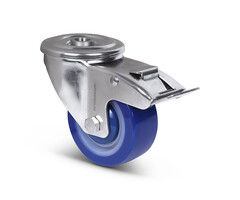 Polyurethan-Lenkrolle mit Bremse 80 mm - Edelstahl - 120 kg