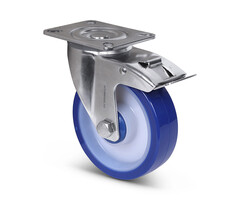 Polyurethan-Lenkrolle mit Bremse 125 mm - Edelstahl - 200 kg