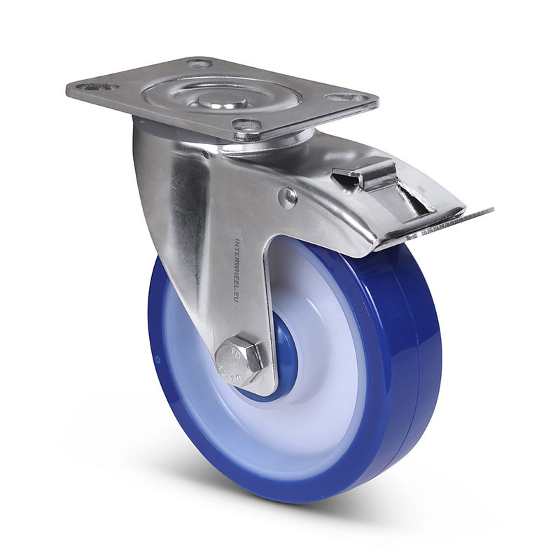 Polyurethan-Lenkrolle mit Bremse 125 mm - Edelstahl - 200 kg