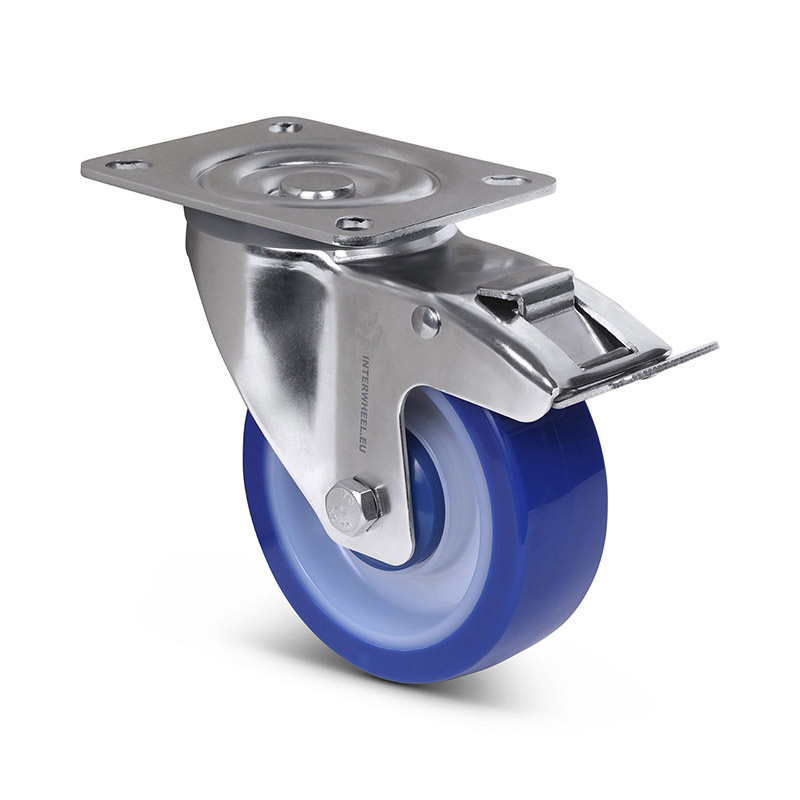 Polyurethan-Lenkrolle mit Bremse 100 mm - Edelstahl - 150 kg