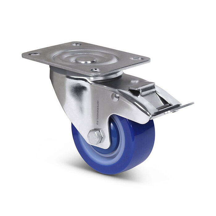 Polyurethan-Lenkrolle mit Bremse 80 mm - Edelstahl - 120 kg