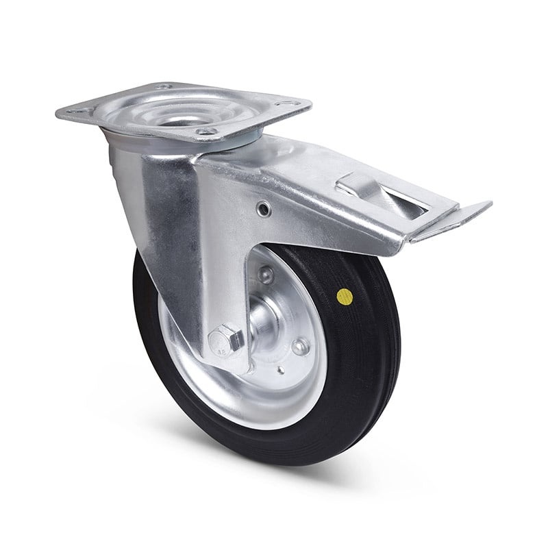 ESD-Vollgummi-Lenkrolle mit Bremse 200 mm - Platte - 205 kg