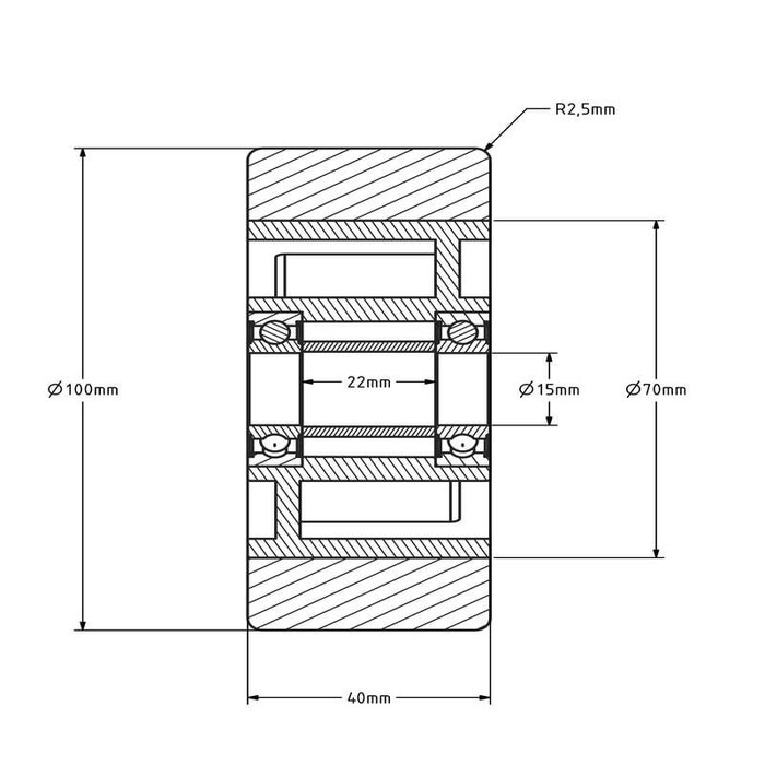 Polyurethanrad 100 mm - Kugellager 15 mm - 300 kg