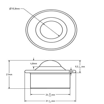 Kugelrolle 15,8 mm - Stahlblech-Gehäuse und Kunststoffkugel - 25 kg
