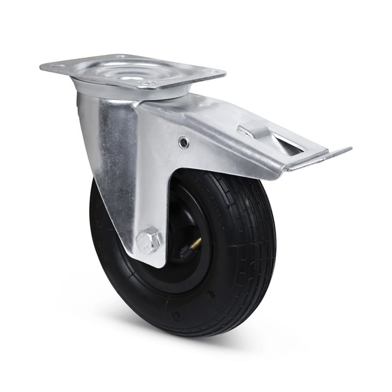 Luftbereifte Lenkrolle mit Bremse 200 mm Rillenprofil 4PR - 75 kg