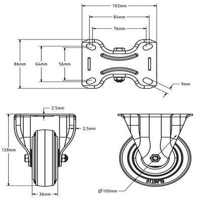 Blue Wheel Bockrolle 100 mm - Rollenlager - 160 kg
