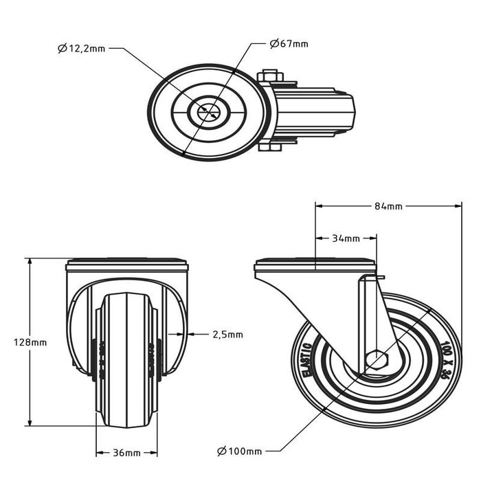 Blue Wheel Lenkrolle 100 mm - Rollenlager - 160 kg